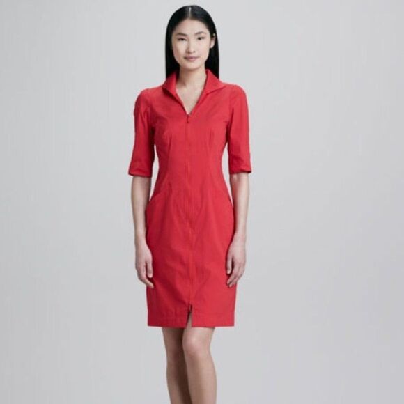 LAFAYETTE 148 women’s Orange Metropolitan Stretch Larissa zip up mini dress sz 2 - Picture 1 of 9